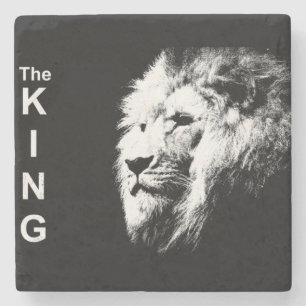 Schwarz-Weiß-Löwe-Kopf Modern Pop Art Template Steinuntersetzer