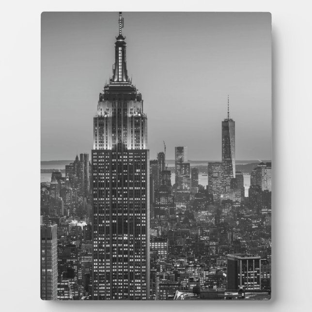 Schwarz-Weiß-Luftbild New Yorks Nacht Fotoplatte (Vorderseite)
