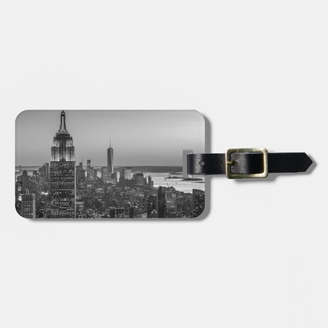 Schwarz-Weiß-Luftbild New Yorks Nacht Gepäckanhänger (Vorderseite horizontal)
