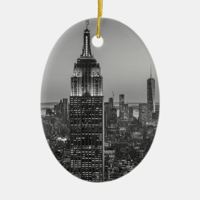 Schwarz-Weiß-Luftbild New Yorks Nacht Keramik Ornament (Vorne)