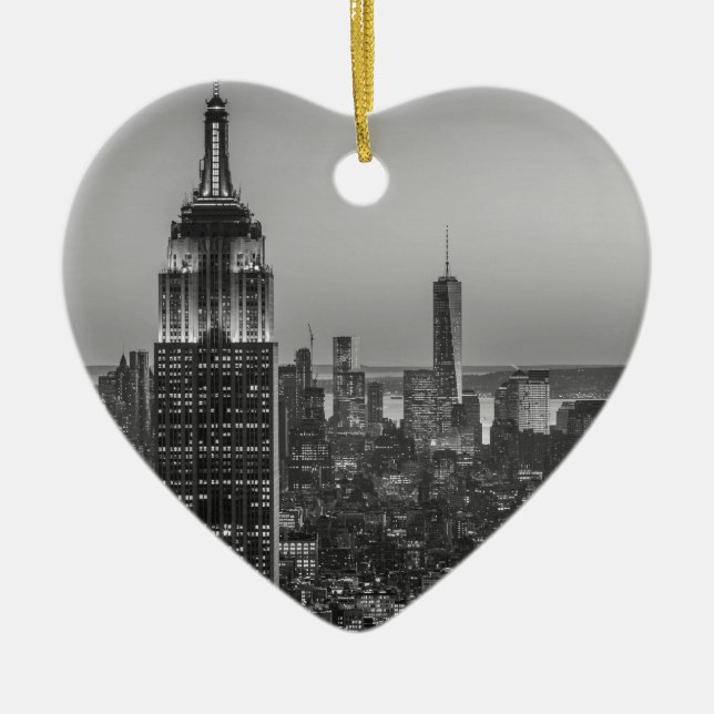 Schwarz-Weiß-Luftbild New Yorks Nacht Keramikornament (Vorne)