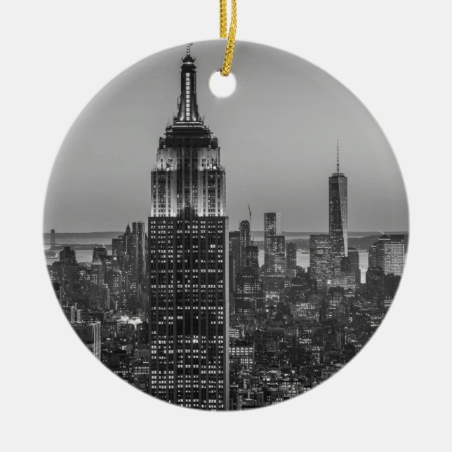 Schwarz-Weiß-Luftbild New Yorks Nacht Keramikornament (Vorne)
