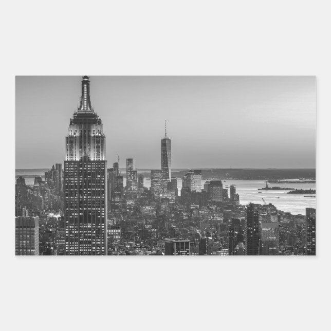 Schwarz-Weiß-Luftbild New Yorks Nacht Rechteckiger Aufkleber (Vorderseite)