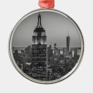 Schwarz-Weiß-Luftbild New Yorks Nacht Silbernes Ornament