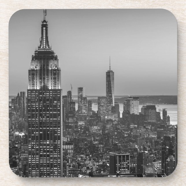 Schwarz-Weiß-Luftbild New Yorks Nacht Untersetzer (Vorderseite)
