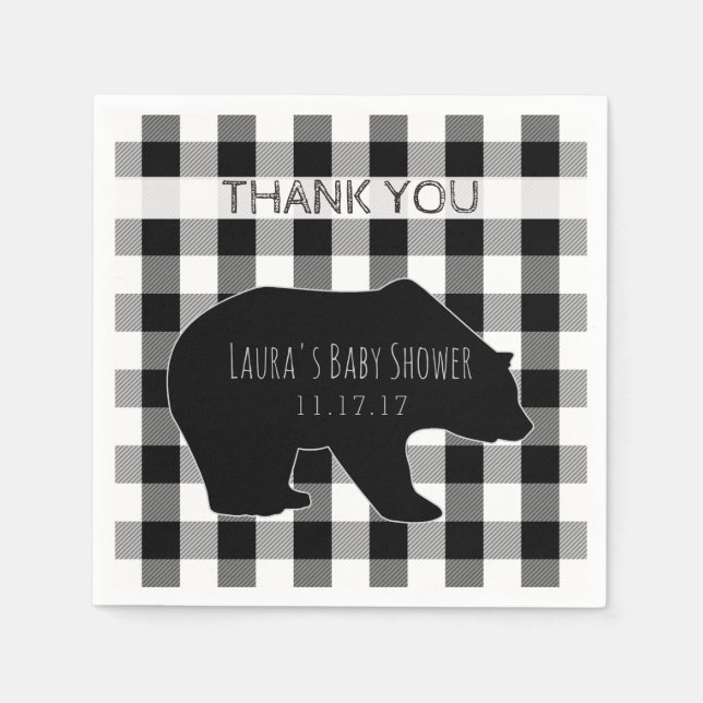 Schwarz-Weiß-Lumberjack Kariert | Bear Baby Dusche Serviette (Vorderseite)