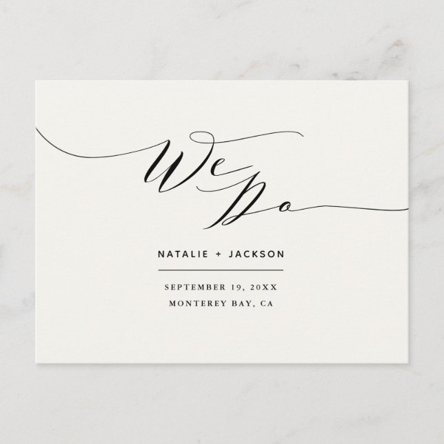 Schwarz + Weiß machen wir elegante Hochzeit Postkarte (Vorderseite)