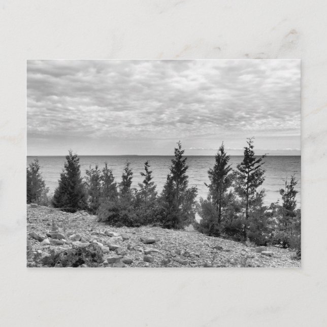 Schwarz-Weiß-Mackinac-Insel, Michigan-Küste Postkarte (Vorderseite)