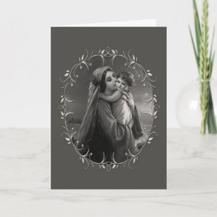 Schwarz-Weiß-Madonna mit Kind mit Silberrahmen Feiertagskarte
