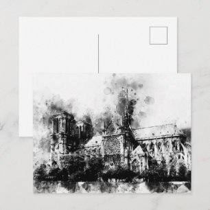 Schwarz-Weiß-Malerei der Kathedrale Notre Dame Postkarte