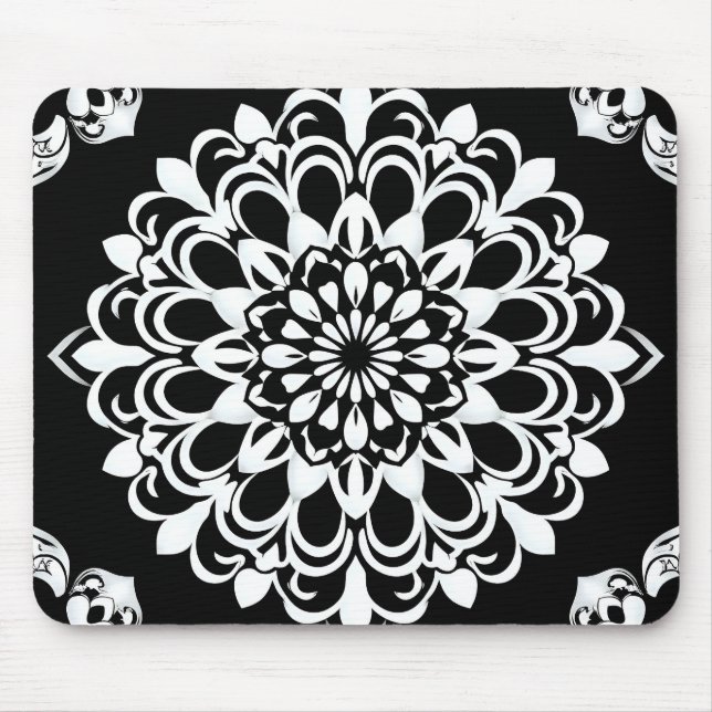 Schwarz-Weiß-Mandala-Design Mousepad (Vorne)