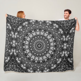 Schwarz-Weiß-Mandala-Geometrie-Design Fleecedecke