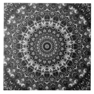 Schwarz-Weiß-Mandala-Geometrie-Design Fliese