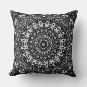 Schwarz-Weiß-Mandala-Geometrie-Design Kissen