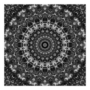 Schwarz-Weiß-Mandala-Geometrie-Design Poster