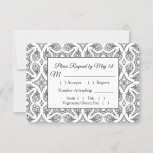Schwarz-Weiß-Mandala-Hochzeit-RSVP-Karte RSVP Karte