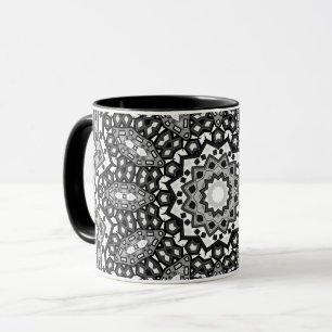 Schwarz-weiß-Mandala, Kaleidoskop, rundes Ornament Tasse