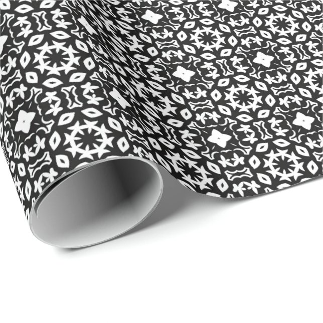 Schwarz-Weiß-Mandala-Linien Muster 2 Geschenkpapier (Rolleneckpunkt)