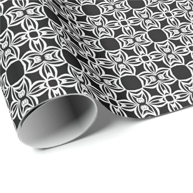 Schwarz-Weiß-Mandala-Linien Muster 6 Geschenkpapier (Rolleneckpunkt)
