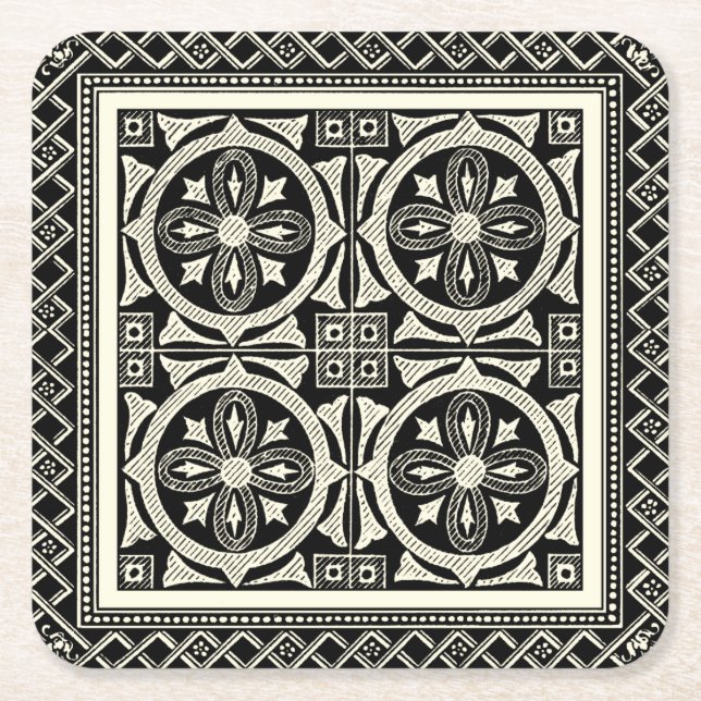 Schwarz-Weiß-Mandala-Motif von Vision Studio Rechteckiger Pappuntersetzer (Vorderseite)