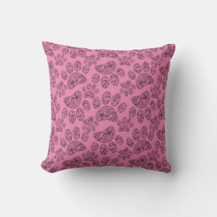 Schwarz-Weiß-Mandala-Paw-Druckmuster Rosa Kissen
