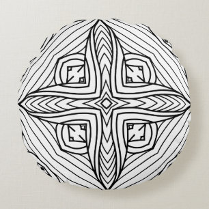Schwarz-Weiß-Mandala-Rahmenmuster Rundes Kissen
