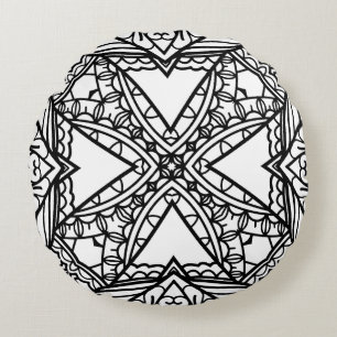 Schwarz-weiß-Mandala-Rahmenmuster Rundes Kissen