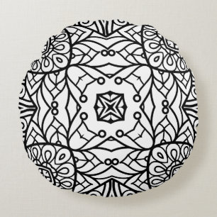 Schwarz-Weiß-Mandala-Rahmenmuster Rundes Kissen
