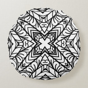 Schwarz-Weiß-Mandala-Rahmenmuster Rundes Kissen