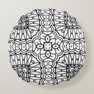 Schwarz-Weiß-Mandala-Rahmenmuster Rundes Kissen