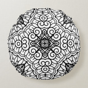 Schwarz-Weiß-Mandala-Rahmenmuster Rundes Kissen