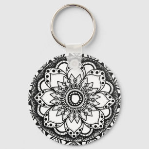 Schwarz-Weiß-Mandala Schlüsselanhänger