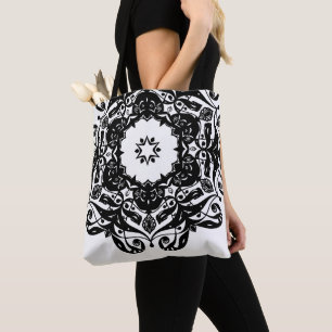 Schwarz-Weiß-Mandala-Tote-Tasche Tasche