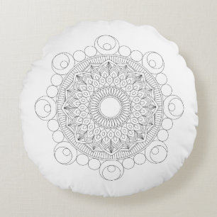 Schwarz-Weiß-Mandala v2-Rundkissen Rundes Kissen