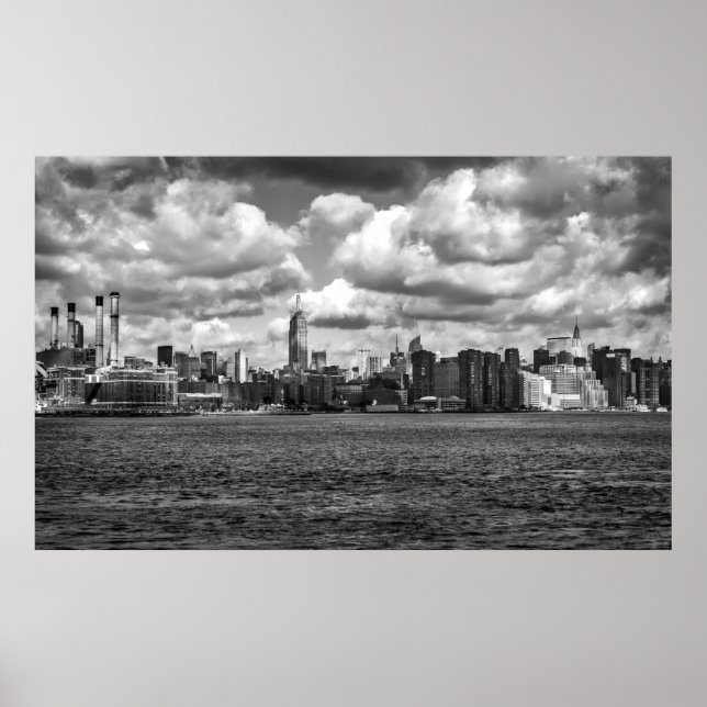 Schwarz-Weiß Manhattan Panoramasicht Poster (Vorne)