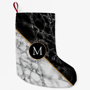 Schwarz-weiß Marble Monogram Weihnachts-Strumpf Kleiner Weihnachtsstrumpf