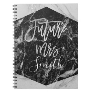 Schwarz-weiß Marble Wedding Planner Future Mrs. Notizblock