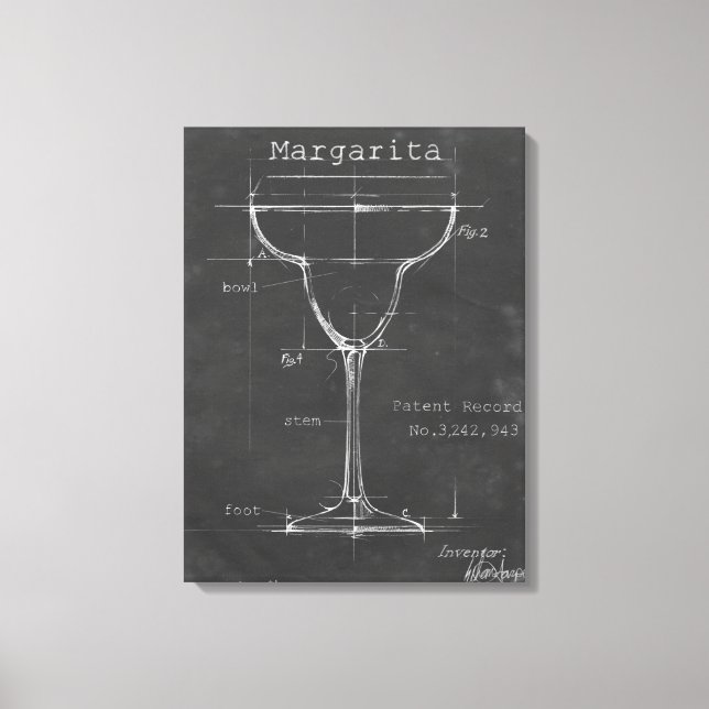 Schwarz-Weiß-Margarita-Glas-Blueprint Leinwanddruck (Vorderseite)