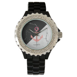 Schwarz-Weiß-Marmor-Anker Armbanduhr