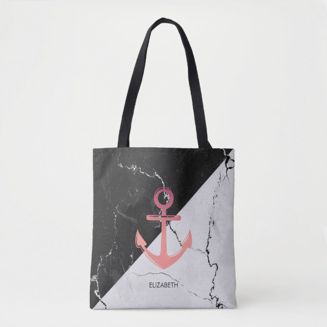Schwarz-Weiß-Marmor-Anker Tasche (Vorderseite)