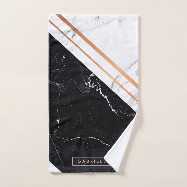 Schwarz-Weiß-Marmor Badhandtuch Set (Handtuch)