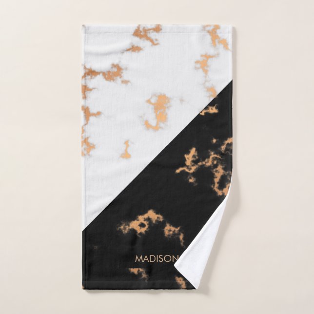 Schwarz-Weiß-Marmor Badhandtuch Set (Handtuch)
