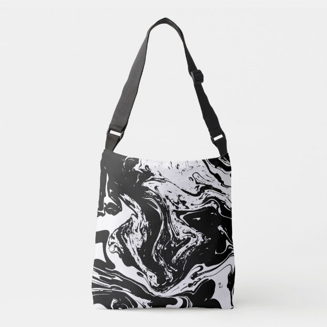 Schwarz-Weiß-Marmor-Bag Tragetaschen Mit Langen Trägern (Vorderseite)