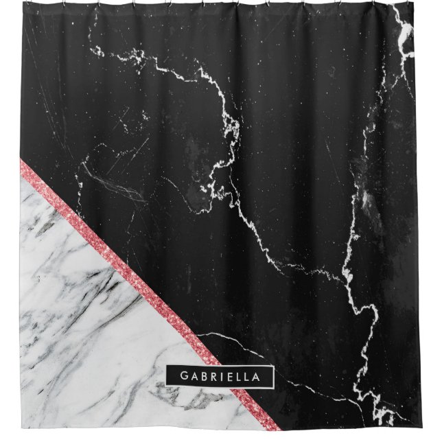Schwarz-Weiß-Marmor Duschvorhang (Vorderseite)