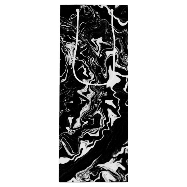 Schwarz-Weiß-Marmor-Fluid Art Geschenktüte Für Weinflaschen (Vorderseite)
