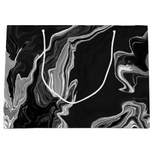 Schwarz-Weiß-Marmor-Fluid Art Große Geschenktüte