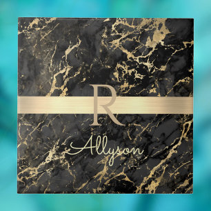 Schwarz-Weiß-Marmor, Goldbarren, DIY-Name & Monogr Fliese