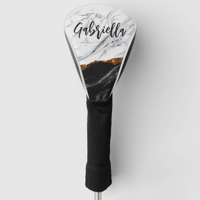 Schwarz-Weiß-Marmor Golf Headcover (Vorderseite)