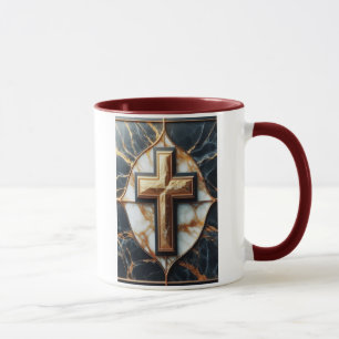 Schwarz-Weiß-Marmor-Kreuz mit Gold Tasse