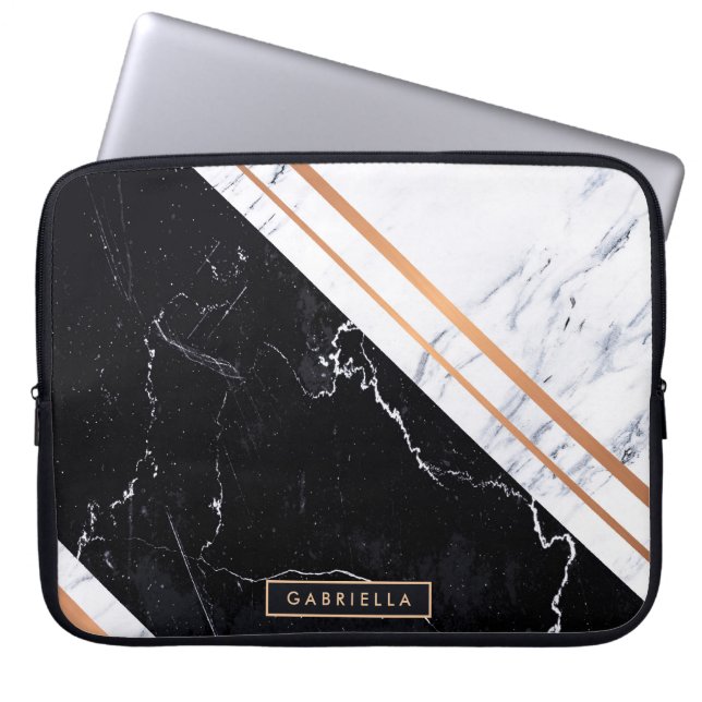 Schwarz-Weiß-Marmor Laptopschutzhülle (Vorderseite)